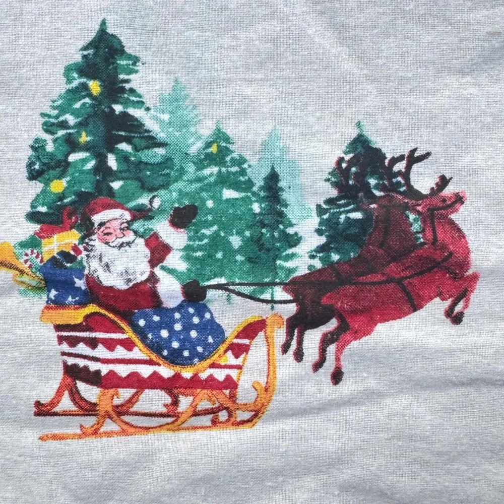 Vintage Santa Claus Sleigh Reindeer Christmas Cloth Napkins Set of‎ 2 Grey 12x10
